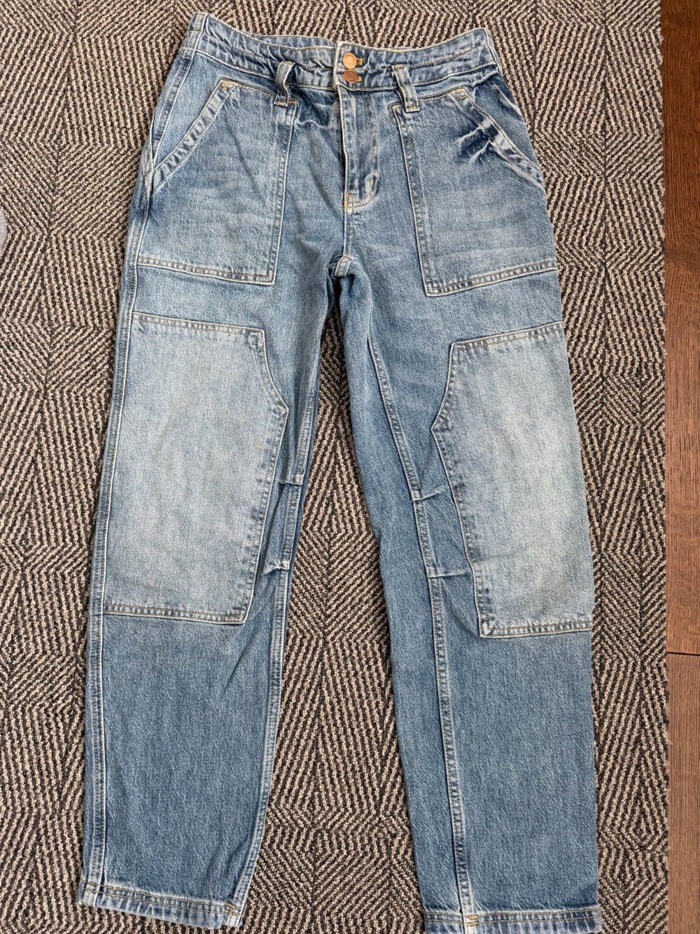 Anthropologie Light Blue Straight-Leg Patchwork Jeans